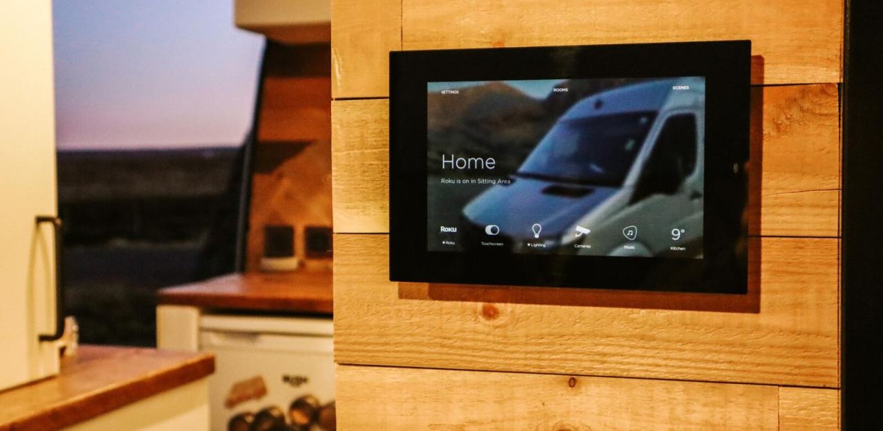 Savant 8" in-wall touchscreen &mdash; Rooms, Cameras, Music, Lighting