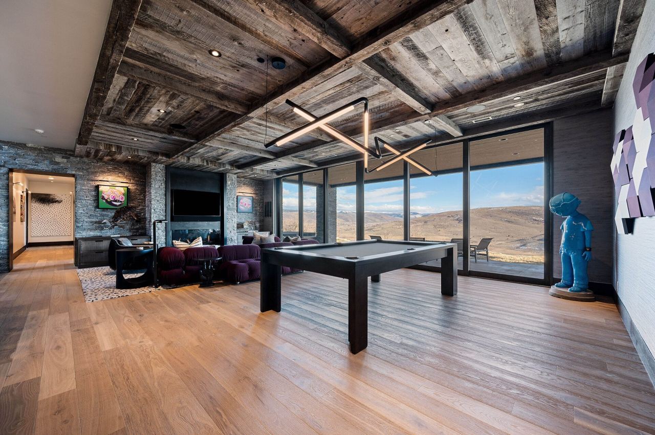 Sculptural linear chandelier &mdash; Wasatch Back game room
