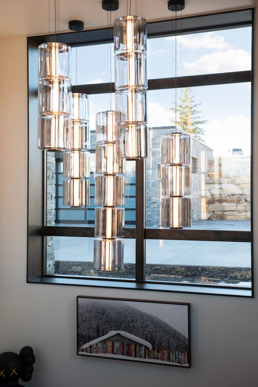 Glass chandelier detail &mdash; Wasatch Back residence