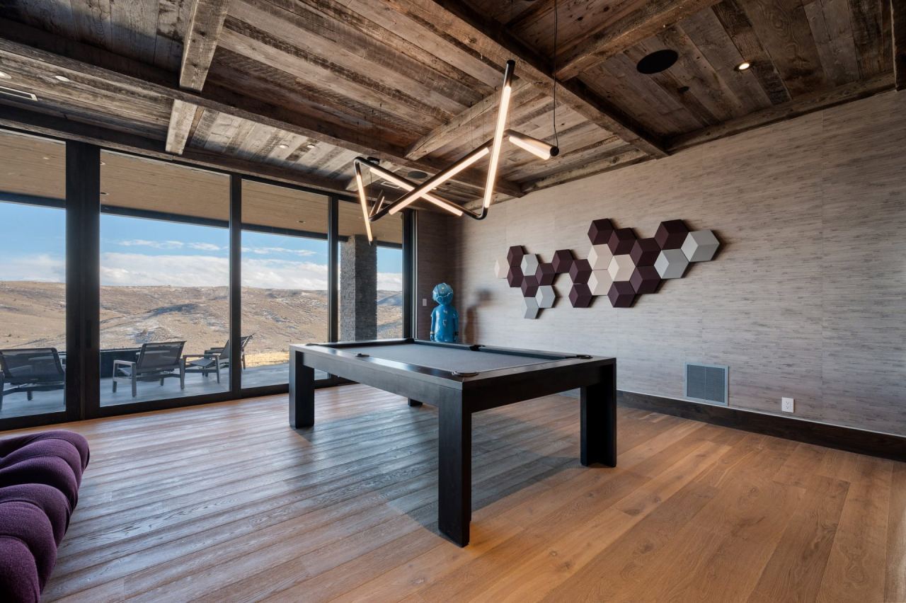Wasatch Peaks Ranch game room with floor-to-ceiling mountain-view windows