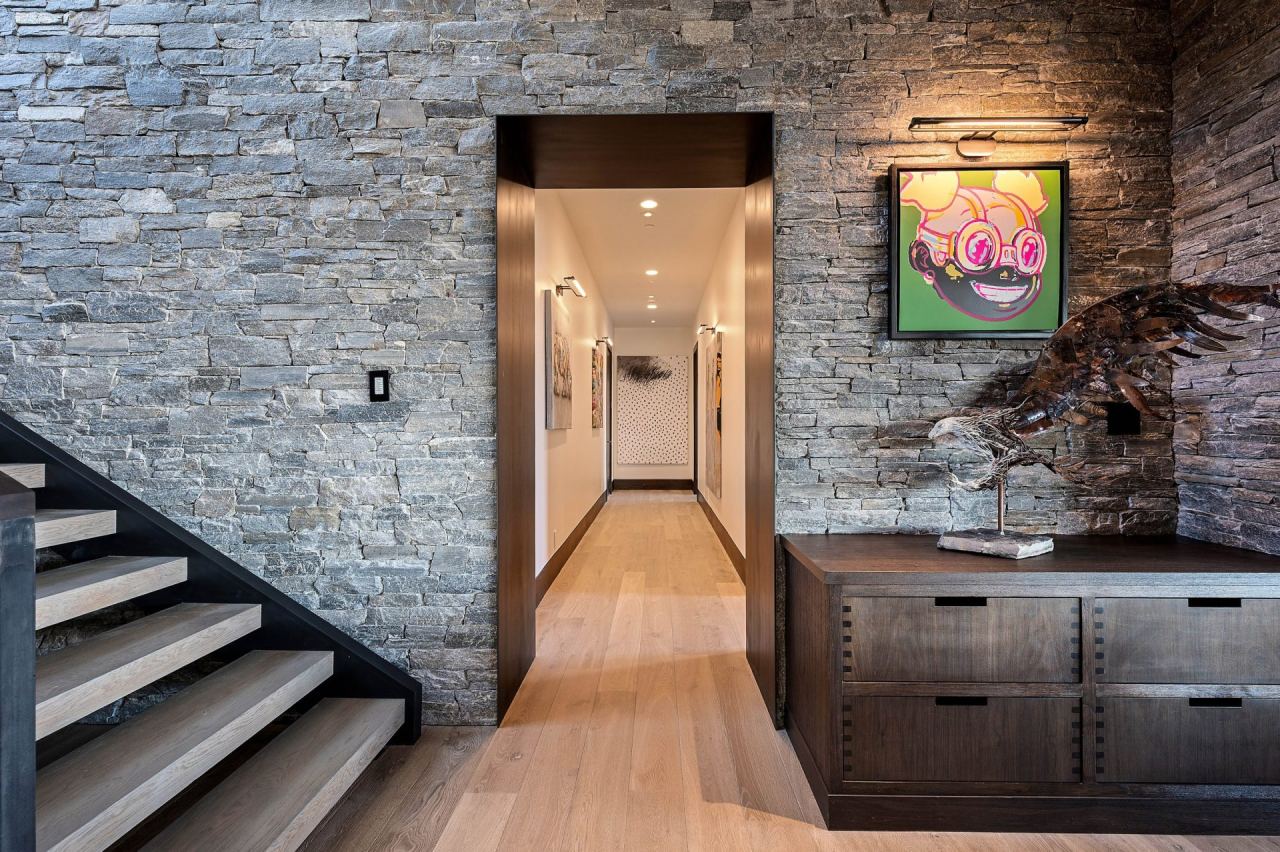Deer Valley open-plan kitchen with statement pendant lighting and double island