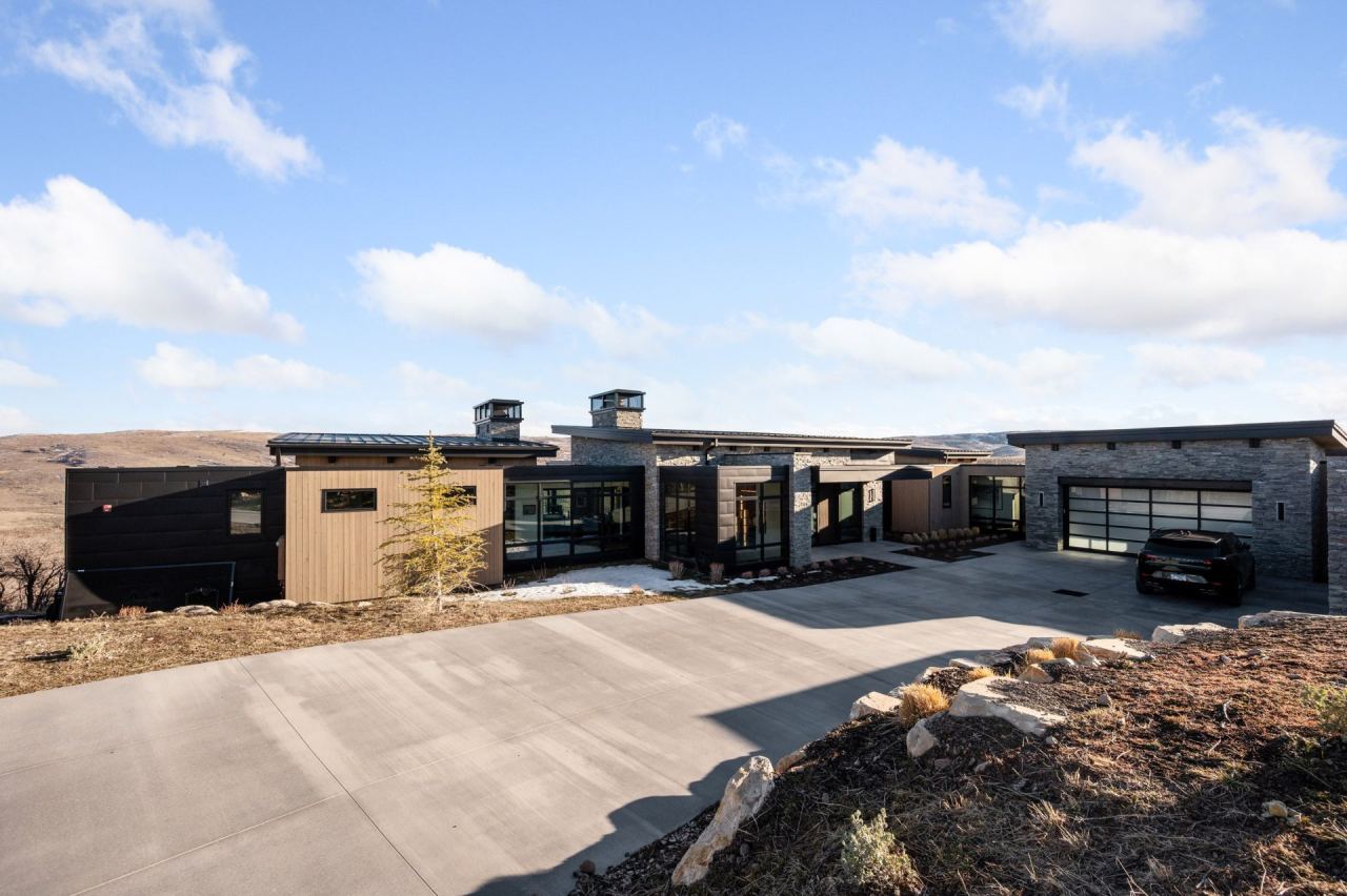 Modern luxury home exterior with paver driveway &mdash; Park City Wasatch Back by Techi